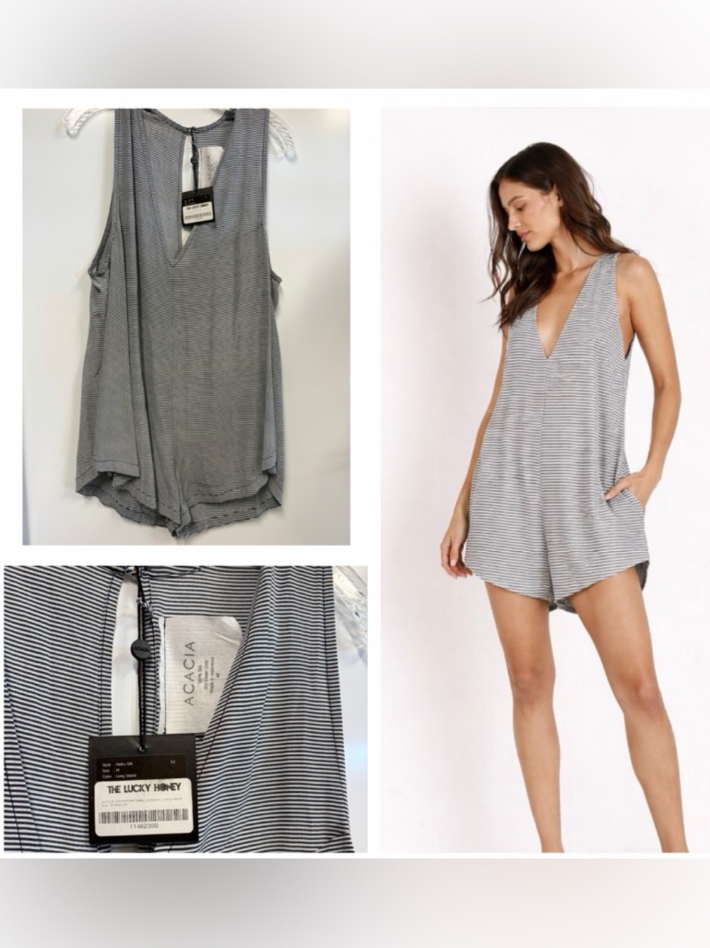 ACACIA SWIMWEAR Haiku Jumpsuit | Long Island - silk striped romper - NWT size M